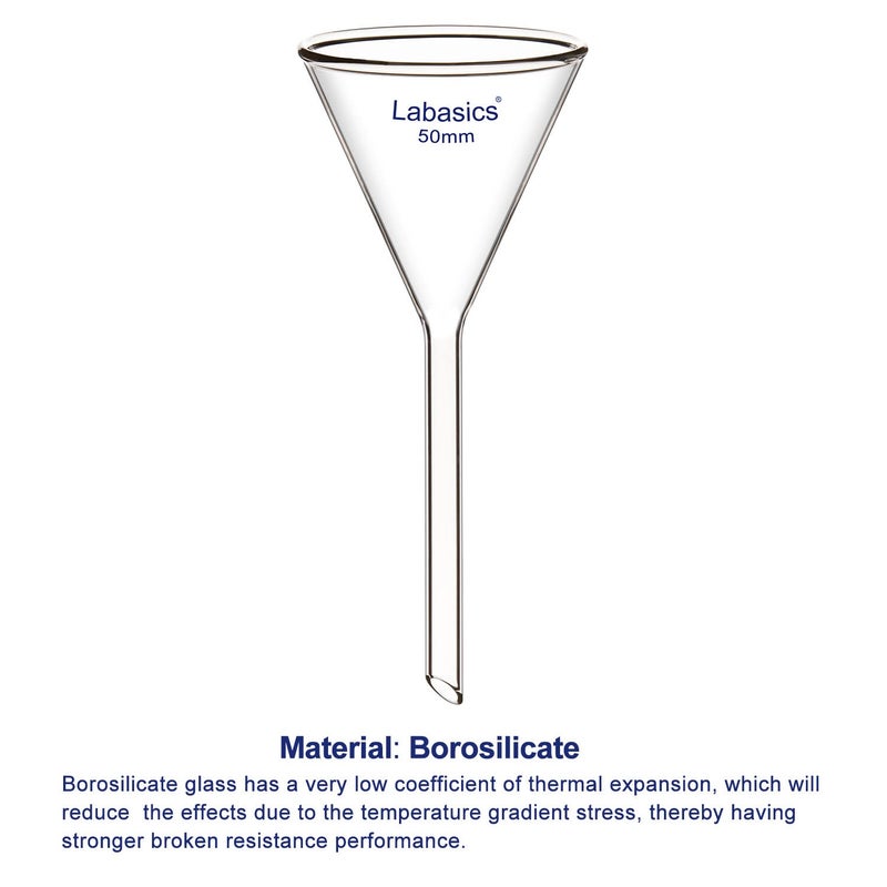Labasics 2-Pack Glass Heavy Wall Funnel Borosilicate Glass Funnel, Short Stem 50 mm Diameter, 50 mm Stem Length - Image 4